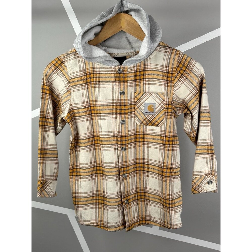 Carhartt Boy’s Button-Up Hoodie Plaid Flannel Long Sleeve Shirt Youth Small 7